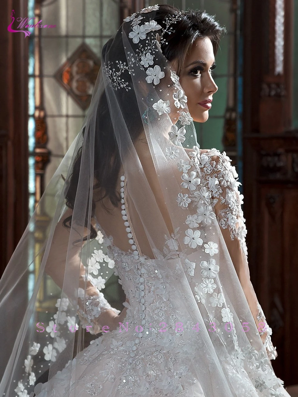 Waulizane бальное платье с длинным рукавом свадебное платье со шлейфом Элегантный 3D цветы и аппликации Принцесса свадебное платье