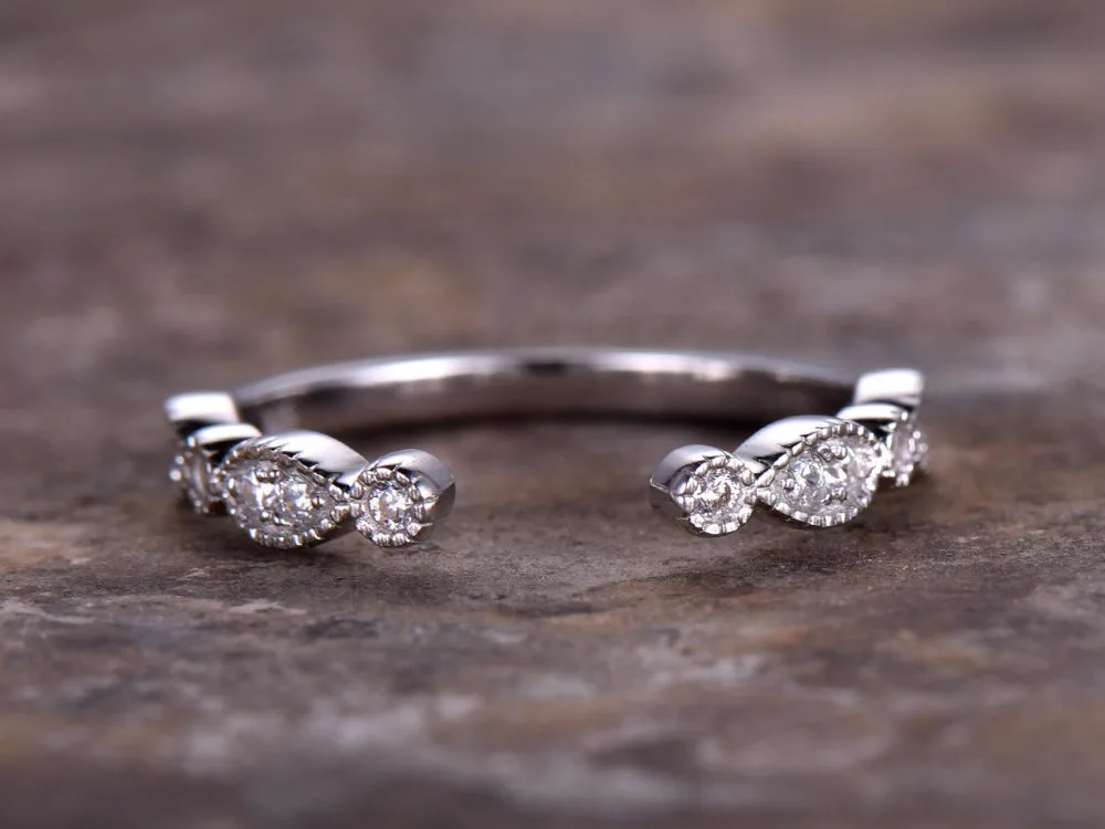 Open gap wedding ring 925 sterling silver stacking wedding band white