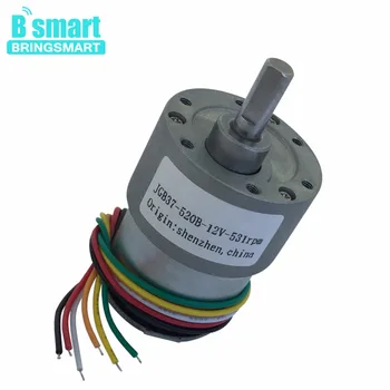

Bringsmart Mini DC Encoder JGB37-520B A/B Phase Gear Motor DC 12V 12-1600rpm Electric Motor Reversible Reduced Output