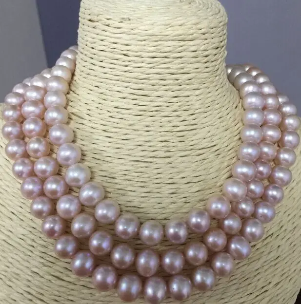 

triple strands 9-10mm south sea round lavender pearl necklace 18"14KGP