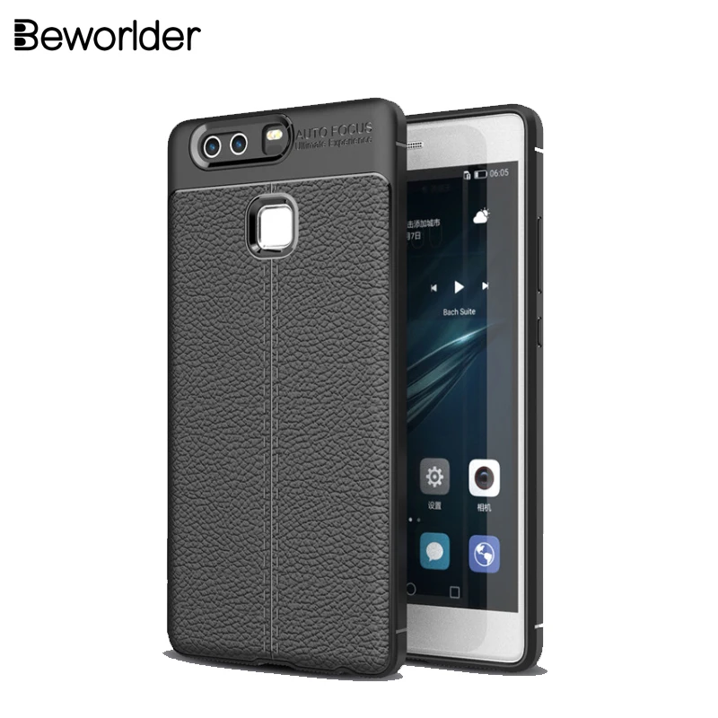 Beworlder For Huawei P9 Plus Case Anti Slip ShockProof Soft TPU Cases PU Leather Texture Silicone Cover P9Plus |