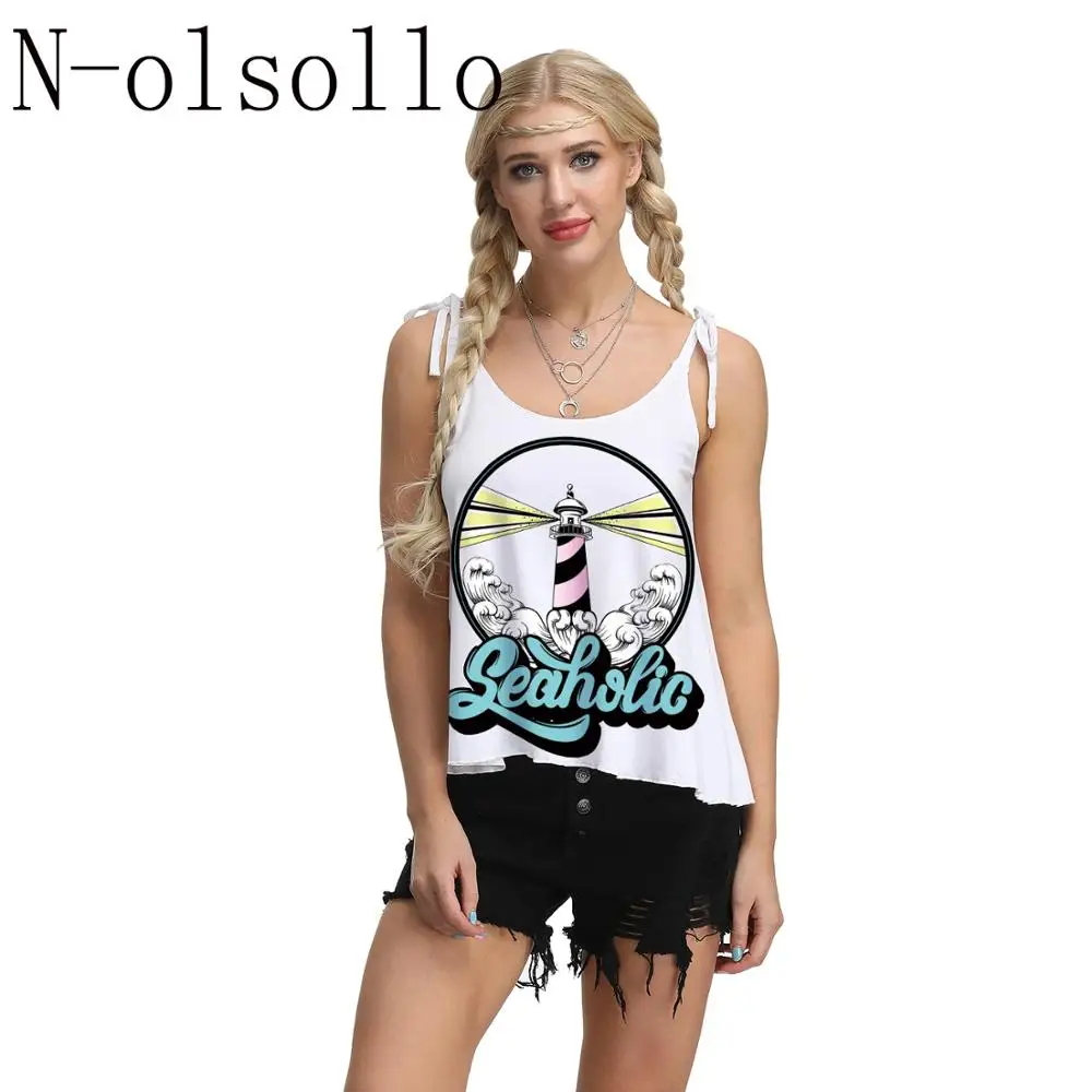 N-olsollo Summer Tops For Women 2019 Cotton Tank Tops Women's Clothing Camisole Sleeveless Loose Vests 3D lighthouse printing