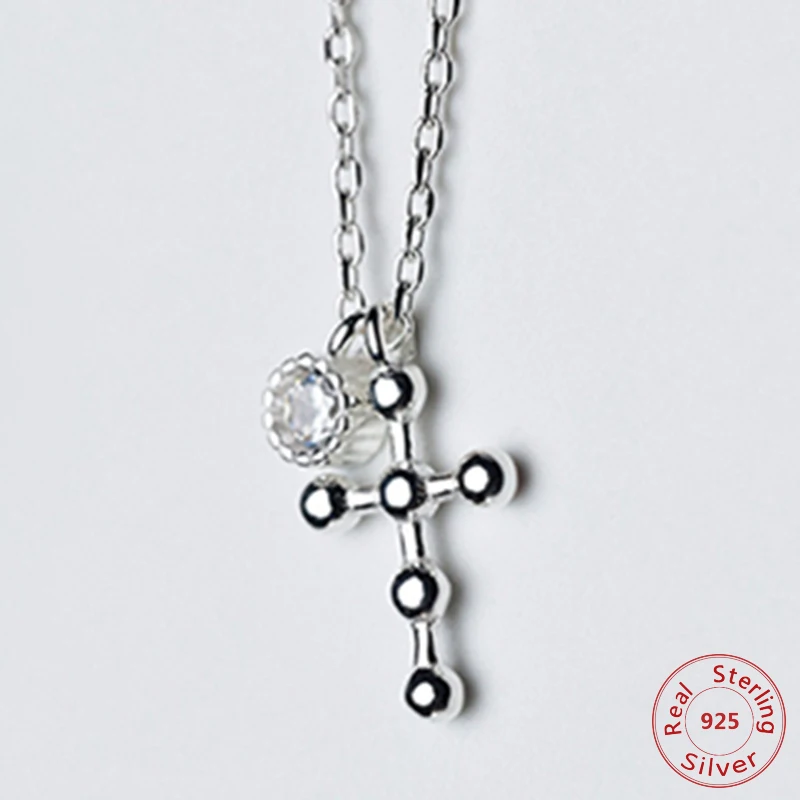 

Femme Collier Silver Crystal Cross Pendant Necklace 18 inch Chains for Women 925 Sterling Silver Jewelry Bijoux Gifts Friends