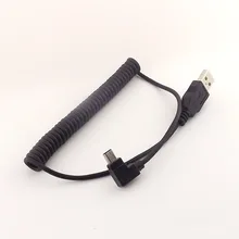10 шт. Спиральный USB 2,0 A штекер к мини USB 5 Pin Мужской левый угол адаптер кабель 5FT