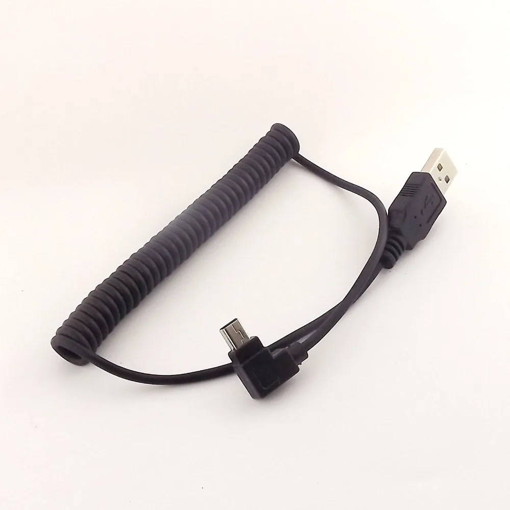 10 قطعة لولبية ملفوف USB 2.0 وذكر أن ميني USB 5 دبوس الذكور اليسار زاوية كابل محول 5FT