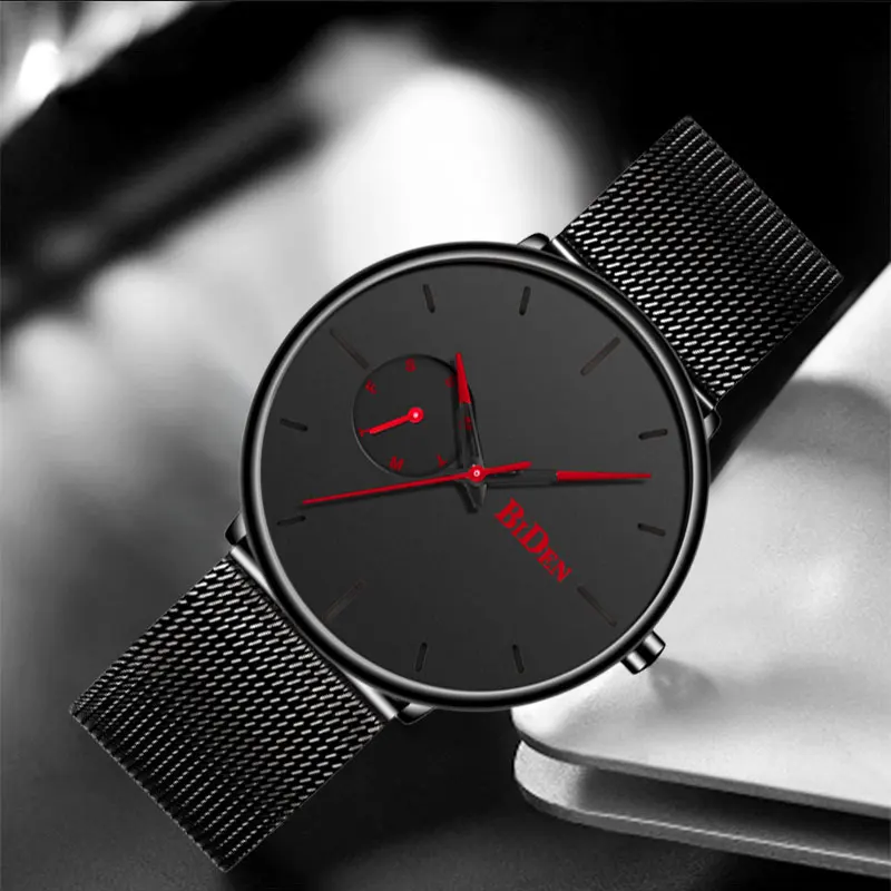 Reloj Hombre BIDEN Top Brand Luxury Men Watches Waterproof Ultra Thin Date Wrist Watch Male Mesh Strap Casual Quartz Clock