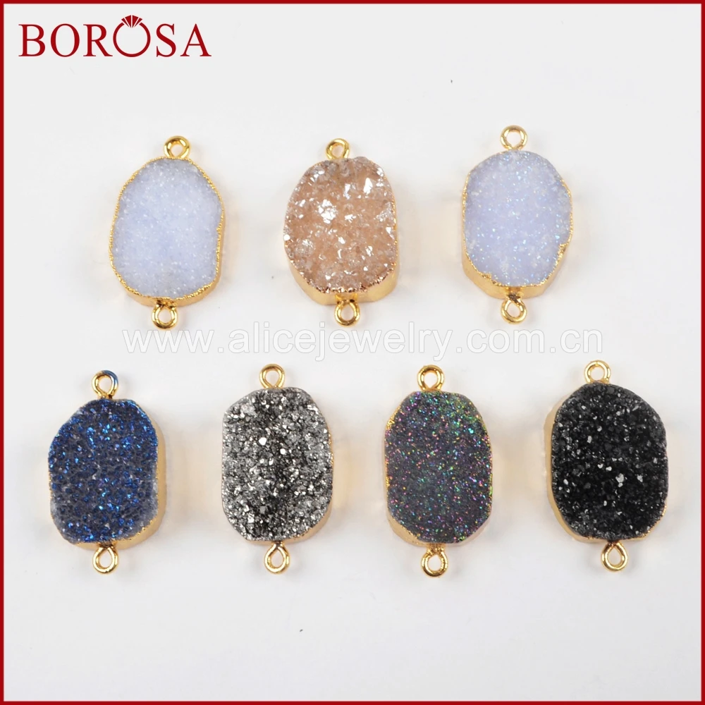 BOROSA 10 шт. разноцветные Blue чал cedony Druzy разъемы золото Цвет двойной Bails Для
