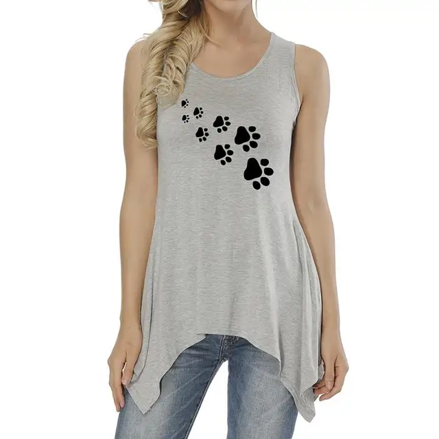 2018 Dog Cat Paw Heart Plus Size Women's Clothing Fashion Big Size T-shirt Female Long Casual Tee Shirt Tops Femme