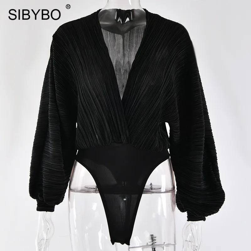 Sibybo, сексуальный комбинезон с глубоким v-образным вырезом в стиле пэчворк, женский модный Свободный комбинезон с длинным рукавом, Осенний повседневный комбинезон, комбинезон - Цвет: Черный