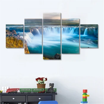 

Clouds Hills Waterfall River Poster Valley Fog Mist Landscape Art 5 Panels Canvas Painting Home Office Decor Wall Decoration