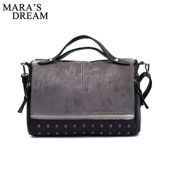 

Mara's Dream PU Leather Women Shoulder Bags Rivets Solid Color Zipper Patchwork Handbag Large Capacity Metal Top-handle Tote Bag