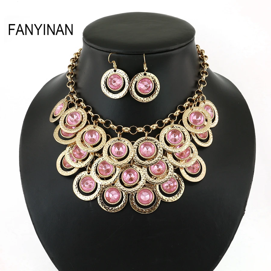 

JIANXI Hot sexy necklace& pendant Bohemian crystal jewelry set statement choker colorful chain weeding collier for women