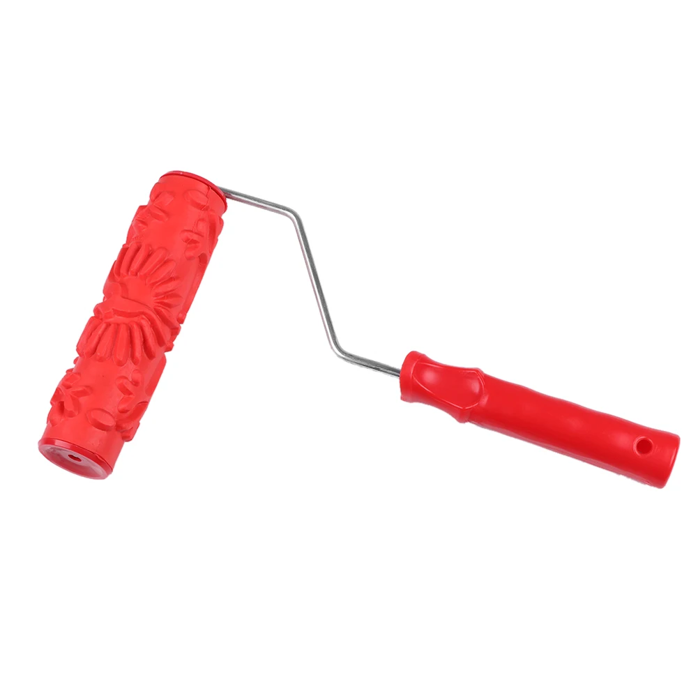 SHGO HOT-7In резиновое тиснение текстура стены печати кисти рельеф ролик инструмент с ручкой - Цвет: red