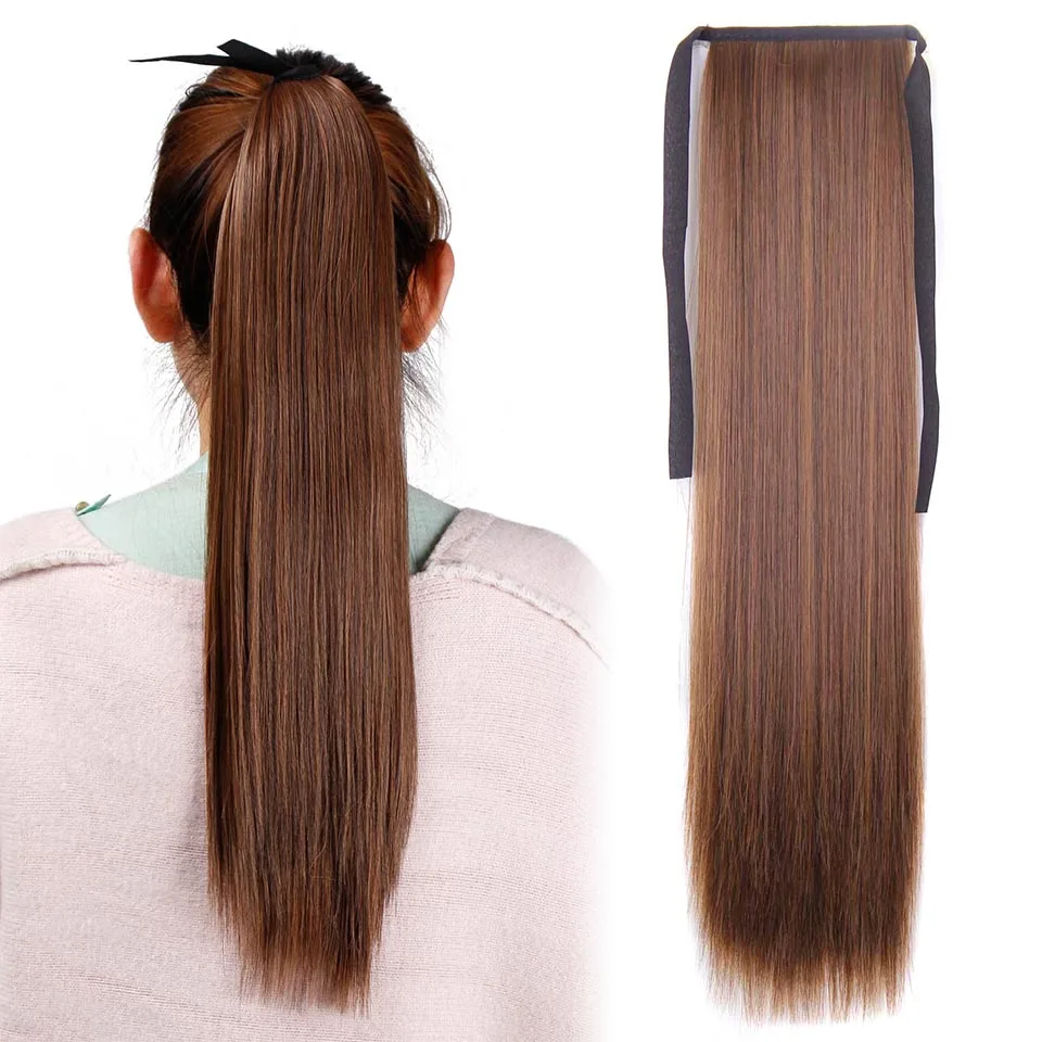 Long Straight False Hair 22'' 26'' Synthetic Ponytail Wrap Drawstring Heat Resistant Clip in Hairpiece Extensions Hair Tail
