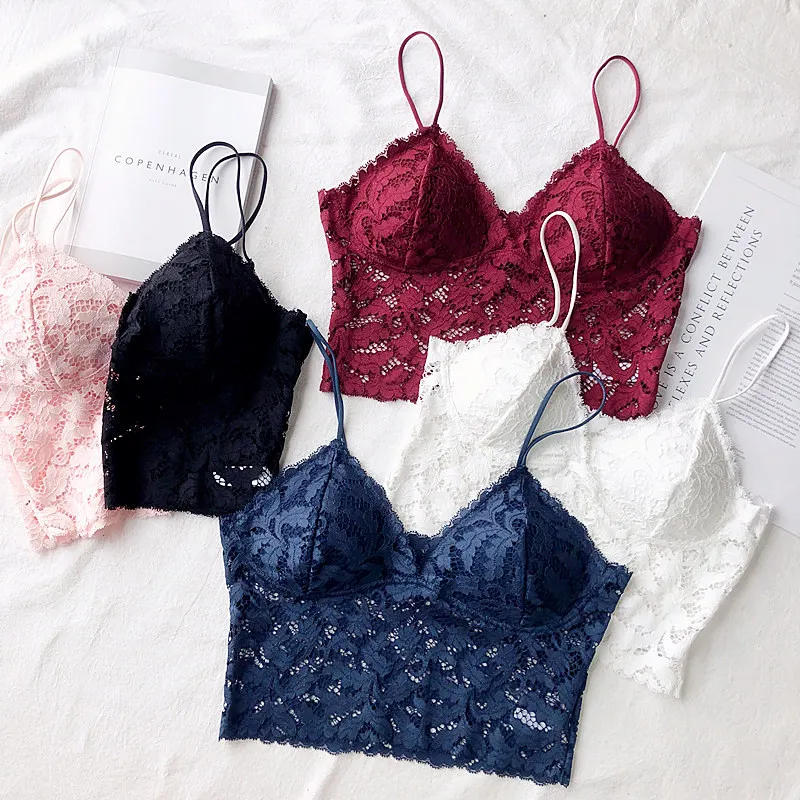 

7 colors only a bra ,full lace comfortable brassiere women sexy sleepwear waistcoat girls vest type ultrathin bralette with pad