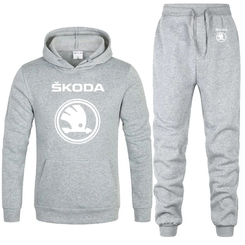 Hoodies Men Skoda Car Logo Printed unisex Sweatshirt Fashion Men Hoodie hip hop harajuku Casual Fleece Hoodies Pants Suit 2Pcs - Цвет: 812