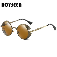 Круглые Солнцезащитные очки в металлической оправе мужской женский стимпанк модные очки Брендовая Дизайнерская обувь UV400 Винтаж зеркальные очки в стиле ретро, 885