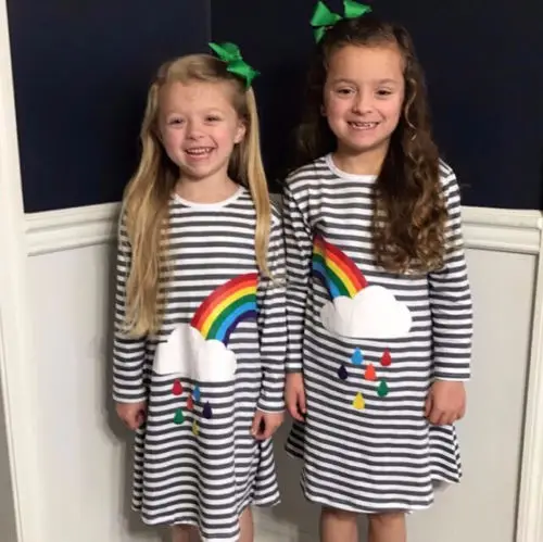 

Fall Winter Baby Girls Sisters Dress Rainbow Party Princess Dresses For Girls Sundress Striped Toddler Children Clothing