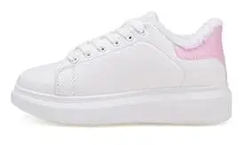 Новая женская зимняя обувь белого цвета Для женщин толстый BottomPlush теплая хлопковая обувь кроссовки на танкетке на каждый день из искусственной кожи обувь на меху - Цвет: Розовый