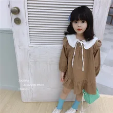 Платье с оборками в Корейском стиле для девочек осенние модные платья с длинными рукавами для девочек 2-7 лет