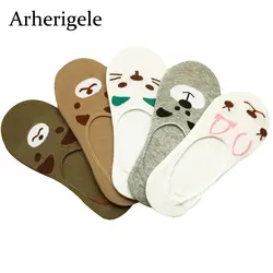 Arherigele 5 пар мультфильм Для женщин носки лето животный принт лодыжки носок тапочки для Для женщин Невидимые носки женские носки-башмачки