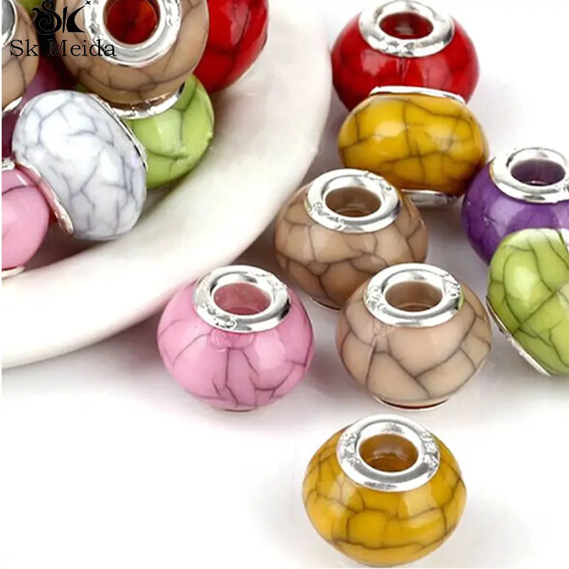 13mm Acrylic Charm European Beads Mixed Color Perles Big Hole Charms Fitting For Bracelet Jewelry Material 100 pcs AB-1 | Украшения и