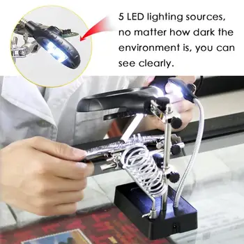 

360 Rotation LED Magnifying Glass Soldering Iron Stand Len Magnifier Tool Adjustable Desk Desktop Table Magnifier Lamp Stand
