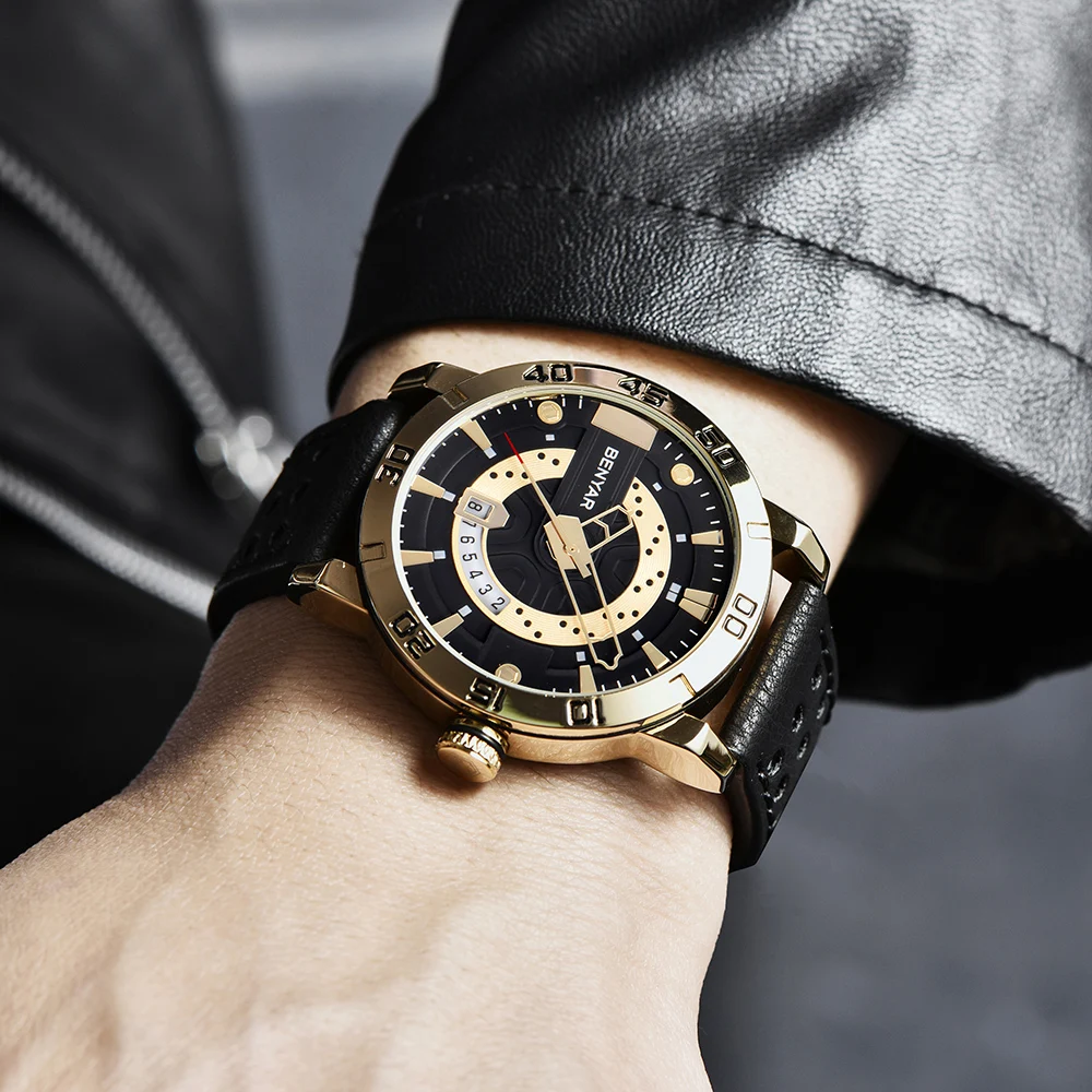 Дизайнерские BENYAR Роскошные Брендовые Часы Reloj Hombre мужские Водонепроницаемые кожаные кварцевые часы мужские спортивные часы Relogio Masculino