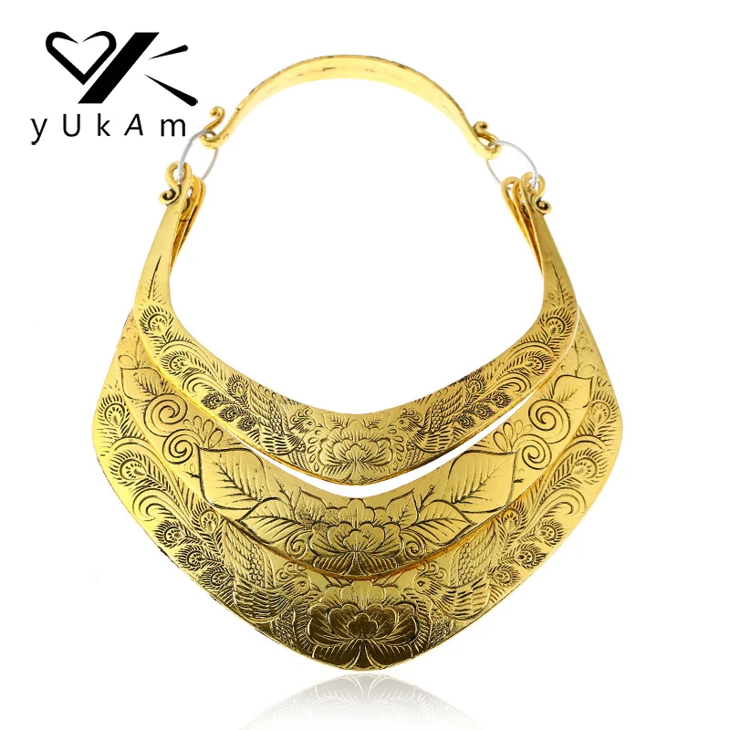 

YUKAM Ethnic Big Exaggerated Necklace Gold Multilayer Metal Bib Collar Torques Statement Chokers Necklaces Women Vintage Jewelry