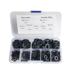 350 шт. черный M2-M8/печатной платы нейлон Пластик шайба набор болтов комплект с Пластик прокладка для коробки Уплотнительная Шайба
