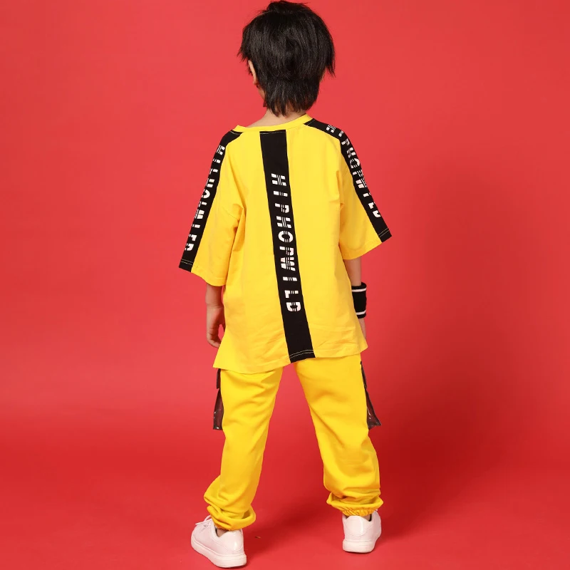 Ropa/Детская Свободная одежда для уличных танцев в стиле хип-хоп желтый костюм с короткими рукавами для мальчиков уличная одежда детская Одежда для танцев в стиле хип-хоп BL1940