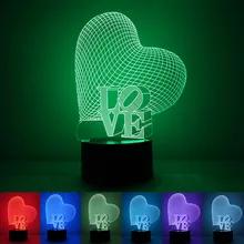 

3D LED Night Light Love Shape USB Seven Color Decoration Lamp Energy Saving Home Party Decorative Lights