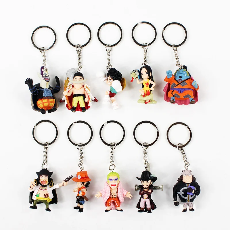 

10pcs/lot 4-5cm One Piece cute Keychain figure model toy Monkey D Luffy Sanji Nico Robin Jinbe kawaii keychain for children gift