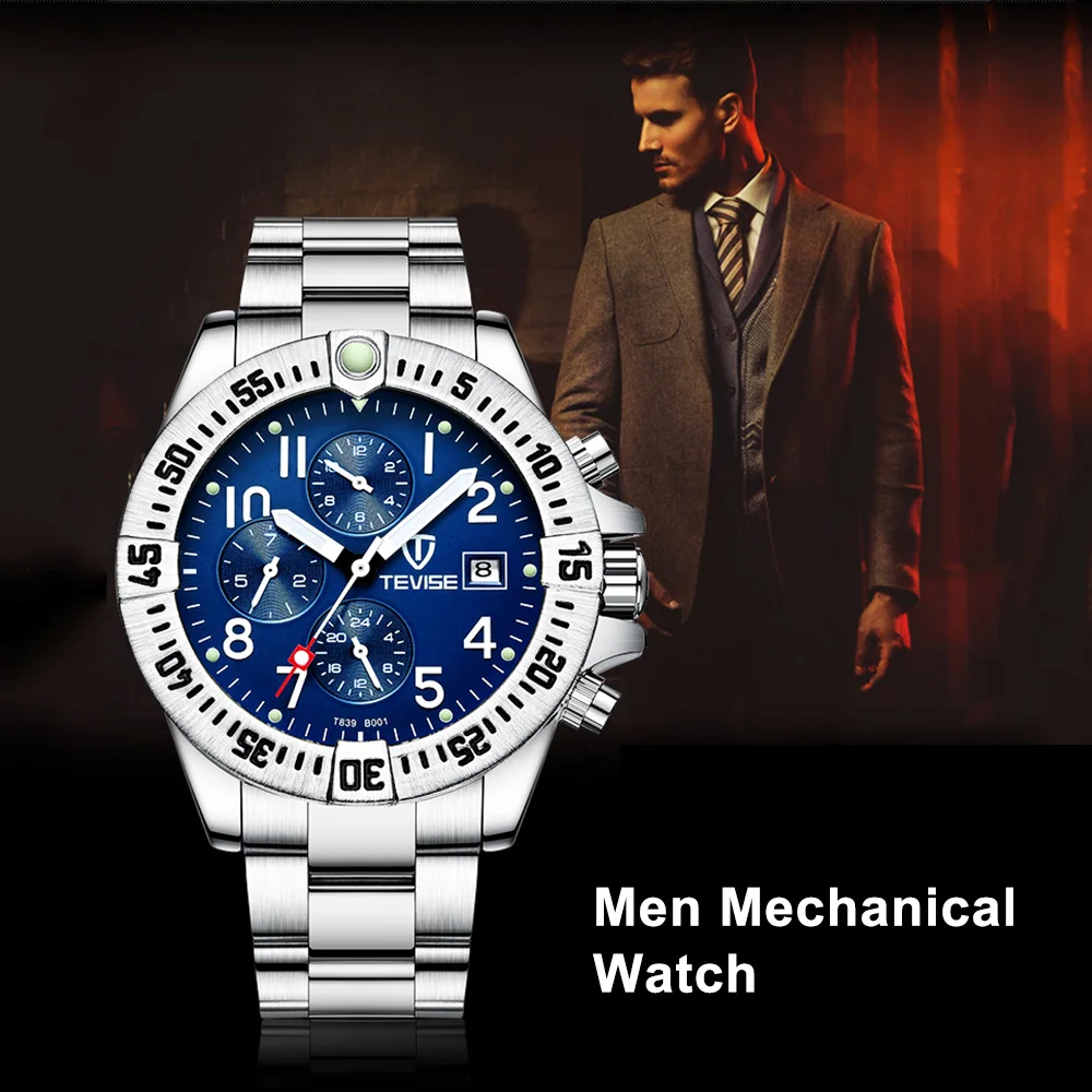 

TEVISE men's mechanical watch Men 2019 Automatic clock Calendar Watch Multi-Functional Business Waterproof sport wrist Watch