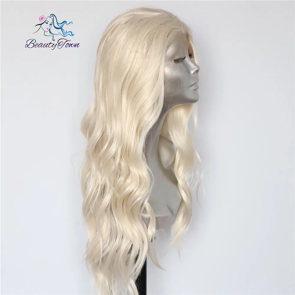 BeautyTown блонд бежевый естественная волна воды термостойкие волосы для женщин ежедневный Макияж Свадебный подарок синтетические парики на кружеве
