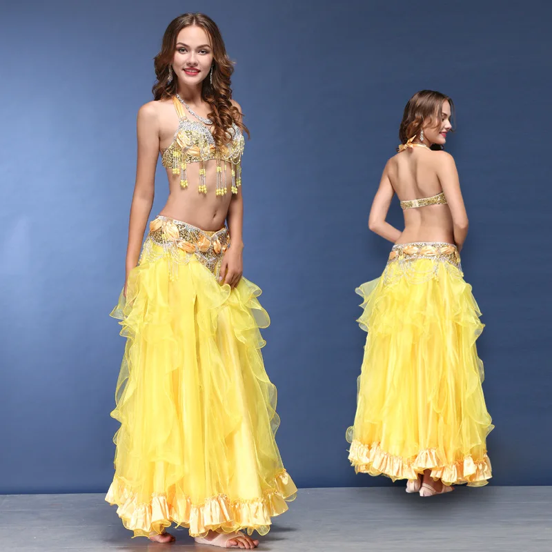 Hand Made Belly Dance Costumes 3pcs Girls New Suit Diamond Dancing Large Skirt Bra D-03333 | Тематическая одежда и