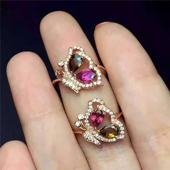 

Natural tourmaline ring female 925 sterling silver inlaid jewelry wholesale jewelry crystal jewelry