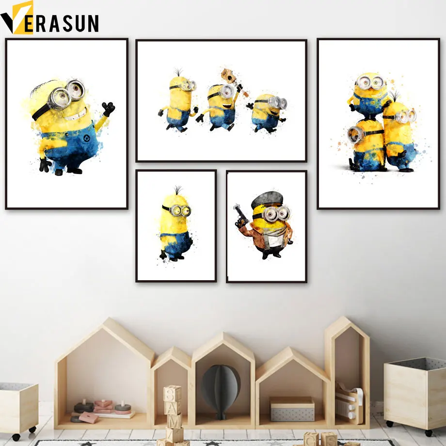 

Watercolor Despicable Me Minions Brother Movie Nordic Posters And Prints Wall Art Canvas Painting Wall Pictures Kids Room Decor
