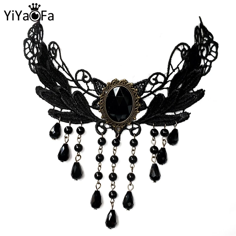 

YiYaoFa Women Elegant Vintage Princess Black Lace Gothic Necklace Victorian Lolita Choker Pendant Vampire Chain Y193