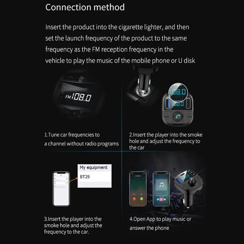 BT29 автомобильный FM передатчик Bluetooth 5,0 CarKit MP3 аудио музыкальный плеер громкой связи Тип C зарядка Быстрая зарядка QC3.0 автомобильное зарядное устройство