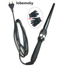 The country can use (100-240v (Dual voltage) On sale Large pear head Ceramic Tapered Cone Curling Iron Tong Wand Roller Wave
