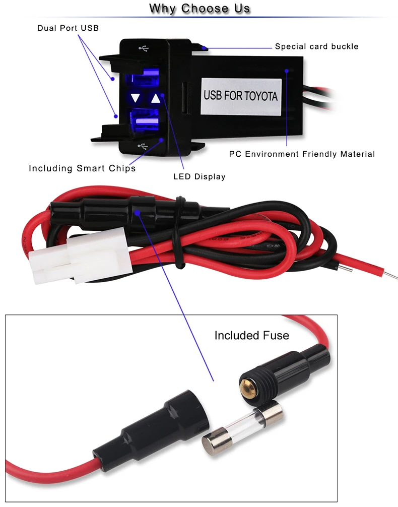 Двойное USB Автомобильное зарядное устройство водонепроницаемый USB2.1A адаптер питания розетка для TOYOTA 2 порта зарядное гнездо приборной панели автомобиля для Ipad samsung