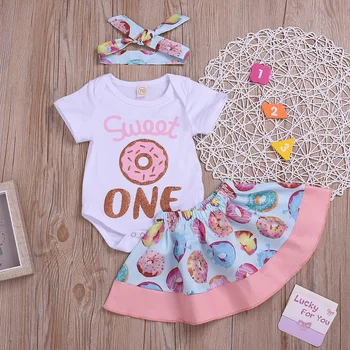 

0-24M 2pcs Doughnuts Clothes Toddler Baby Girl Clothes Newborn Romper Bodysuit+ Doughnuts Skirts Outfits Set 2019 summer