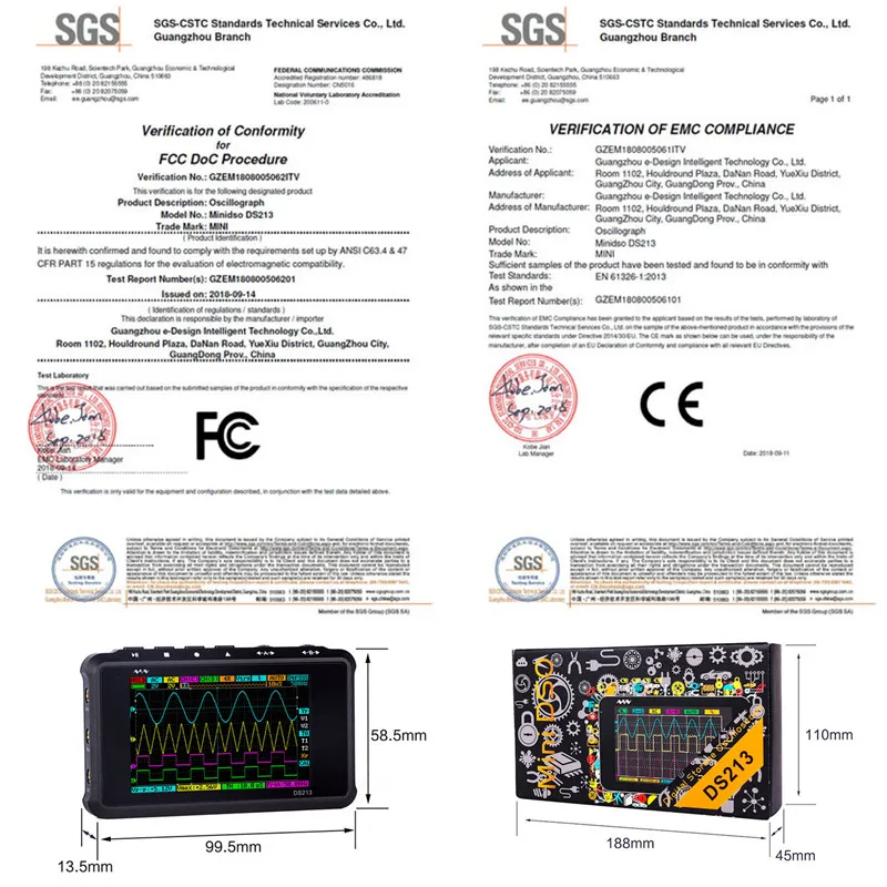 4 канальный портативный цифровой мини осциллограф DSO 100 DS 213 с зондом X1 и