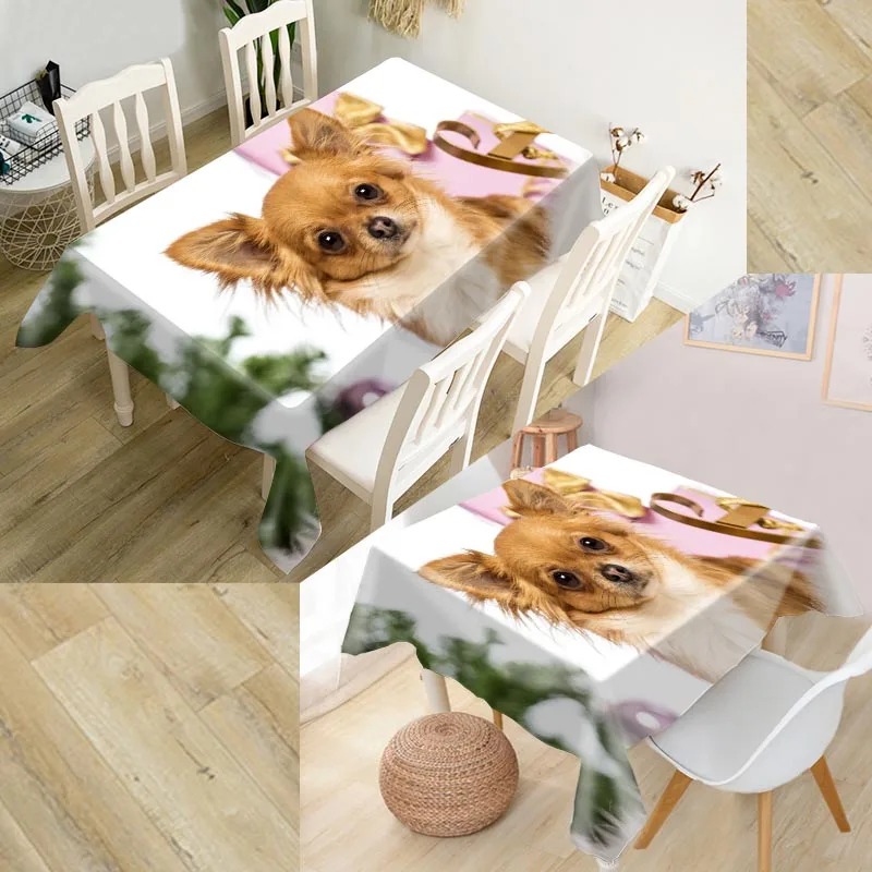 

ShunQian Chihuahua Dog Tablecloth 3D Oxford Fabric Square/Rectangular Dust-proof Table Cover For Party Home Decor TV Covers