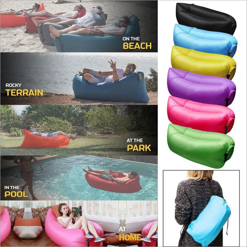 Image Big Size Beach Portable Outdoor Inflatable Bone Furniture Sofa Hammock Sleeping Camping Air Bed Nylon Lazy Air Sofa Bag SP001