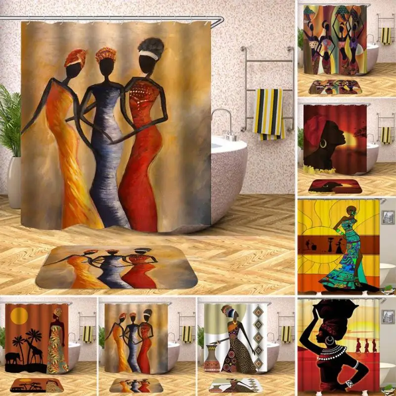 Africa Beautiful Women Waterproof Shower Curtain Home Bathroom Curtains