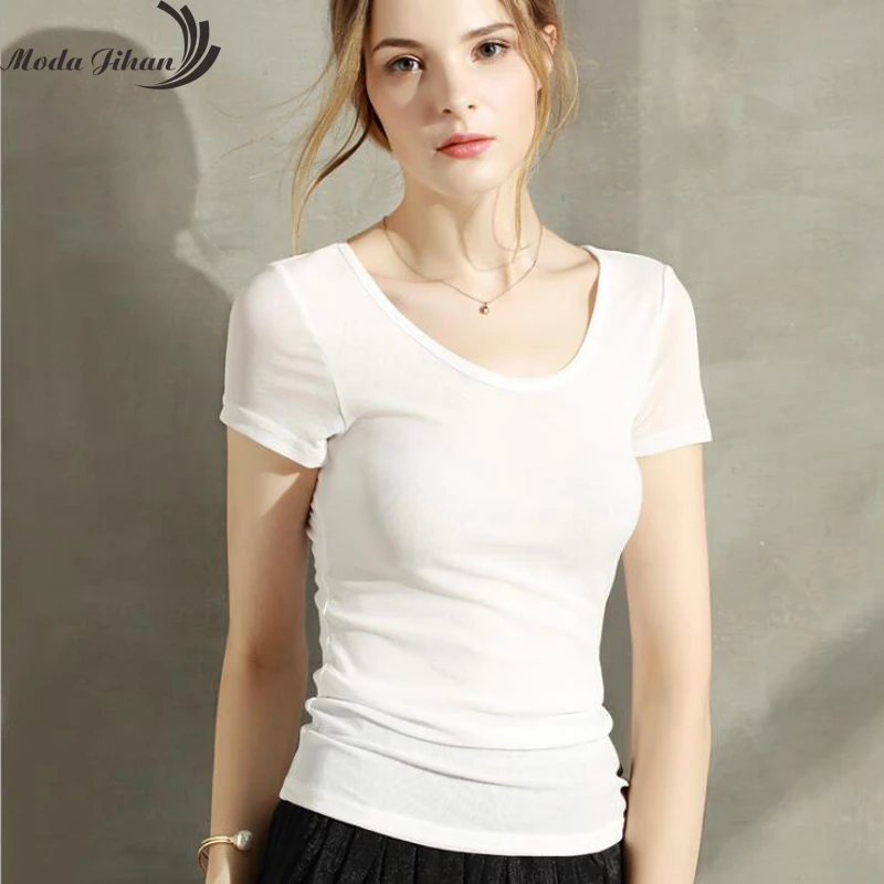 

Moda Jihan Women Shirt Basic Style Tops Summer T Shirt Short Sleeve Soft And Stretchable Mesh Bottoming Shirts Black Plus Size