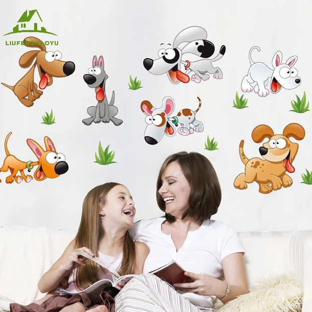 Cartoon Animal dog vinyl wall stickers for kids rooms home decor