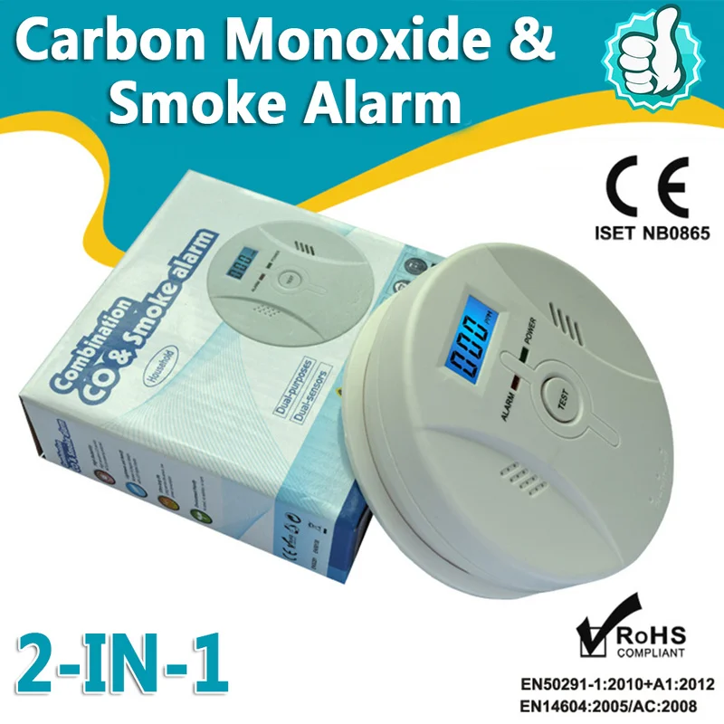 

Combination Carbon Monoxide and Smoke Alarm Battery Operate CO & Smoke Detector LCD Photoelectric Independent Warning Sensitive